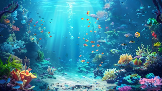 Monde sous-marin enchanté avec des poissons colorés illustration générée par l'IA