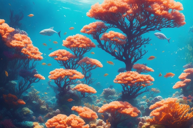 monde sous-marin avec plantes marines et poissons