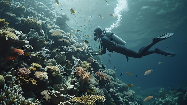 Un monde sous-marin plein de couleurs vives Un plongeur explore un récif corallien Des poissons tropicaux et d'autres espèces marines La vie océanique dans toute sa gloire