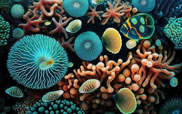 Monde sous-marin de poissons et de coraux IA générative