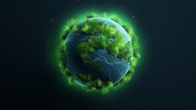 Monde vert sur fond sombre Jour de la Terre Concept de protection de l'environnement