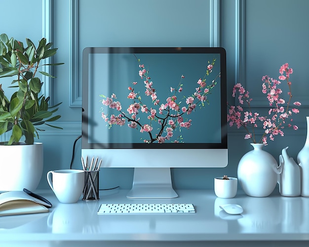 Un moniteur d'ordinateur de bureau est posé sur une table.