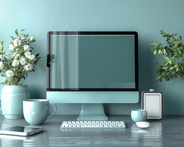 Un moniteur d'ordinateur de bureau est posé sur une table.