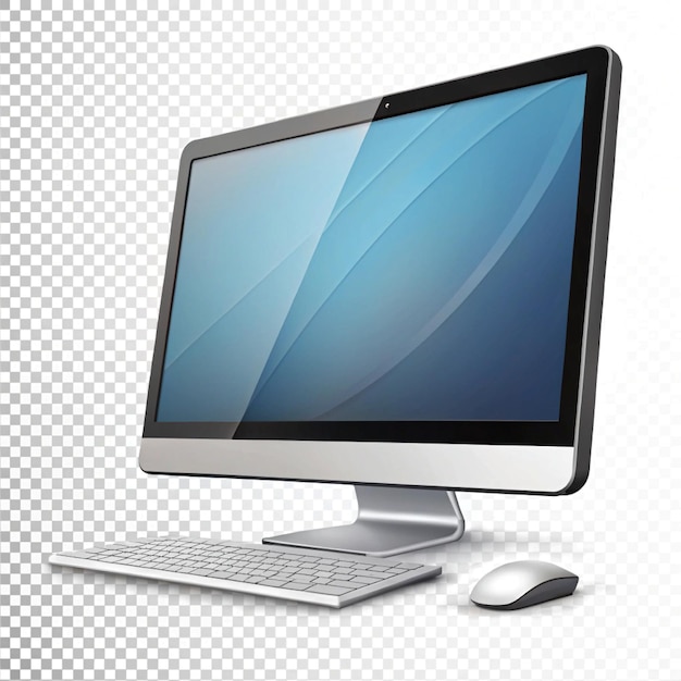un moniteur d'ordinateur avec un écran bleu et une souris blanche