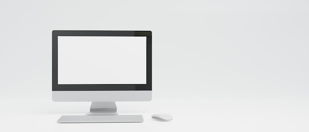 Moniteur de rendu 3D style iMac pour ordinateur, isolé sur fond blanc. Écran vide et copie de fond d'espace