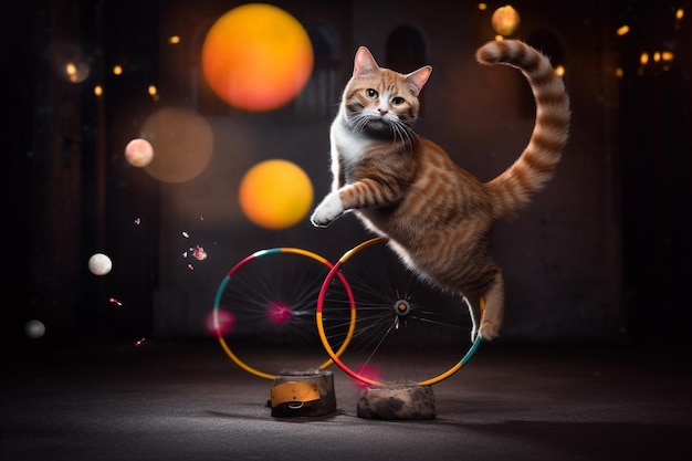 Photo monocycle de cirque de chat ai génératif