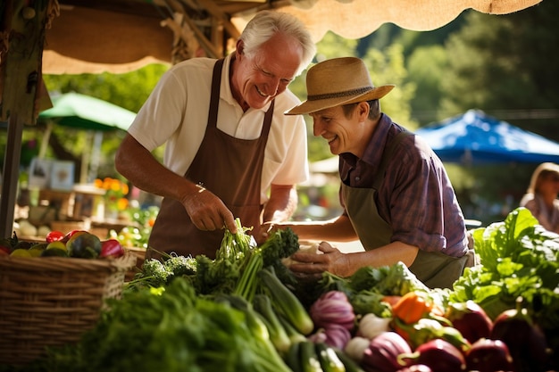 Un monsieur plus âgé au marché des fermiers