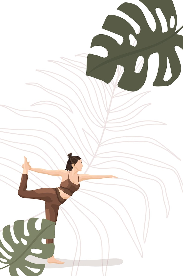 Photo monstera feuille png cadre de bordure avec une femme pratiquant le yoga