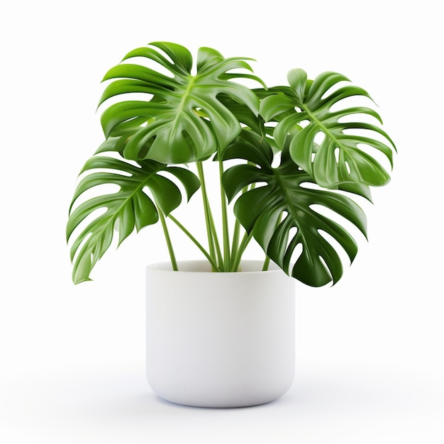 Monstera en pot sur fond blanc