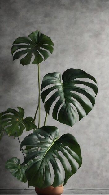 Monstera vide modèle de texture d'ombre ciment sur fond de mur gris concept minimal tropical d'été