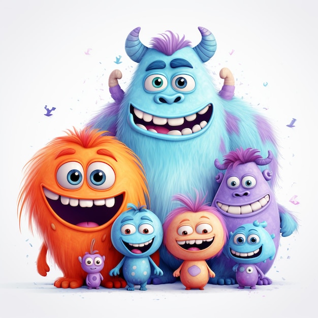 Monsters inc personnages posant pour une photo avec un fond blanc ai génératif