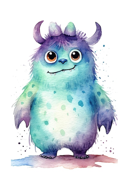 Monstre bête clipart aquarelle mignon isolé sur fond blanc avec IA générative