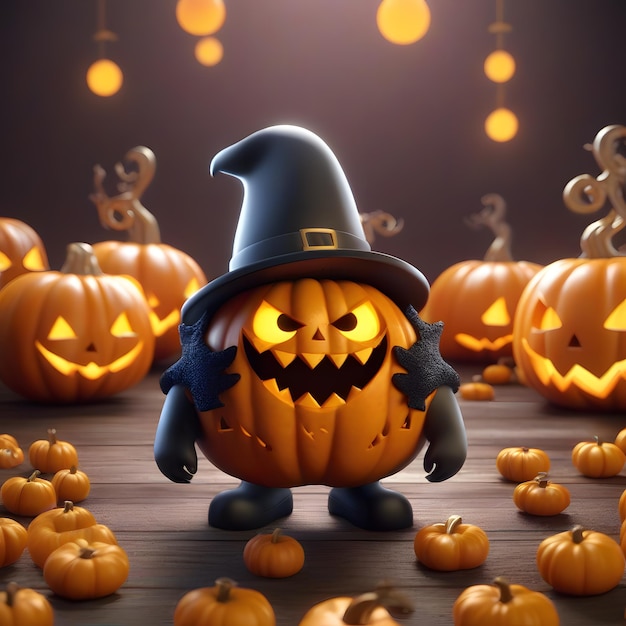 Un monstre de citrouille mignon en costume d'Halloween