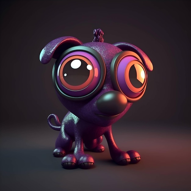 Monstre de dessin animé drôle avec de grands yeux illustration de rendu 3D