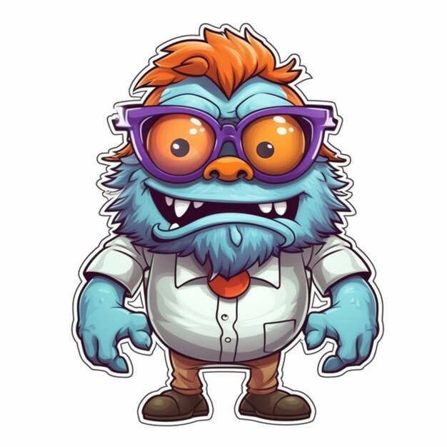 Un monstre de dessin animé avec des lunettes et une cravate ai générative