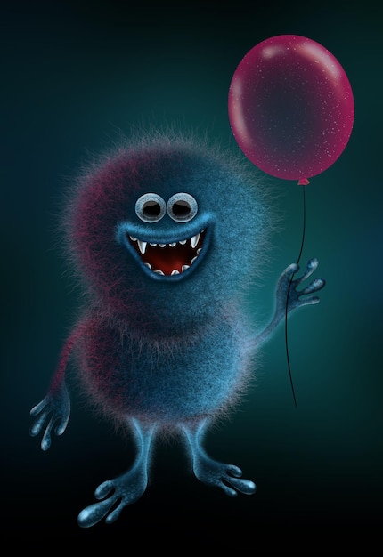 Monstre drôle bleu avec ballon