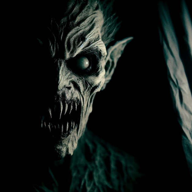 Photo un monstre effrayant regarde hors de l'obscurité une image terrifiante d'une créature maléfique ai générative
