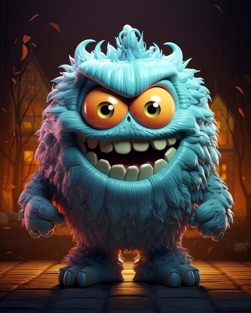 Photo monstre d'halloween personnage mignon rendu 3d style pixar réaliste