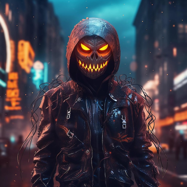 Le monstre de l'horreur cyberpunk d'Halloween est effrayant