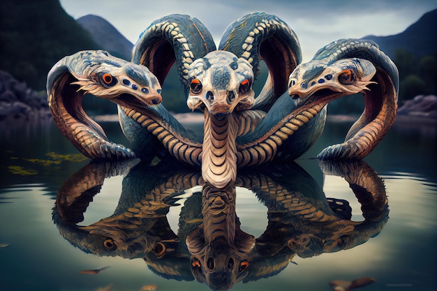 Le monstre Hydra Un serpent légendaire de la mythologie antique IA générative