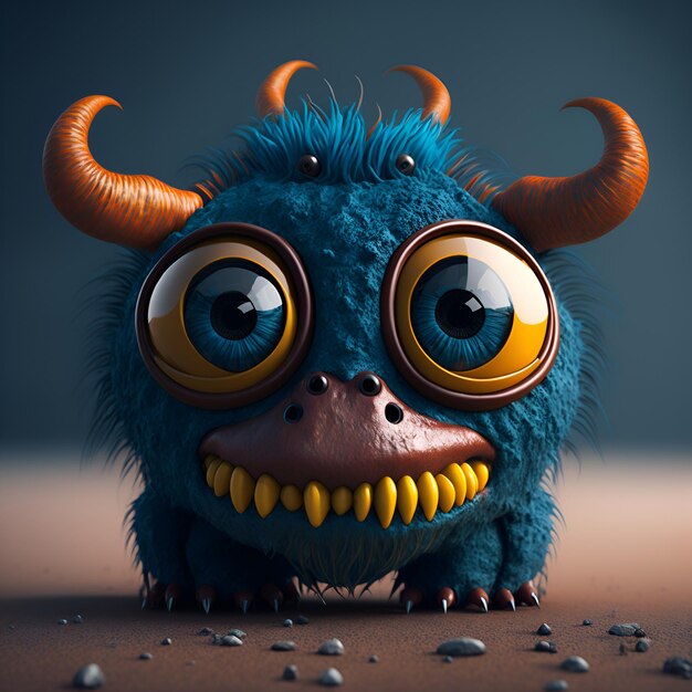 Un monstre mignon avec un œil et deux cornes dans le style Pixar