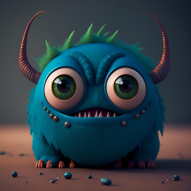 Un monstre mignon avec un œil et deux cornes dans le style Pixar