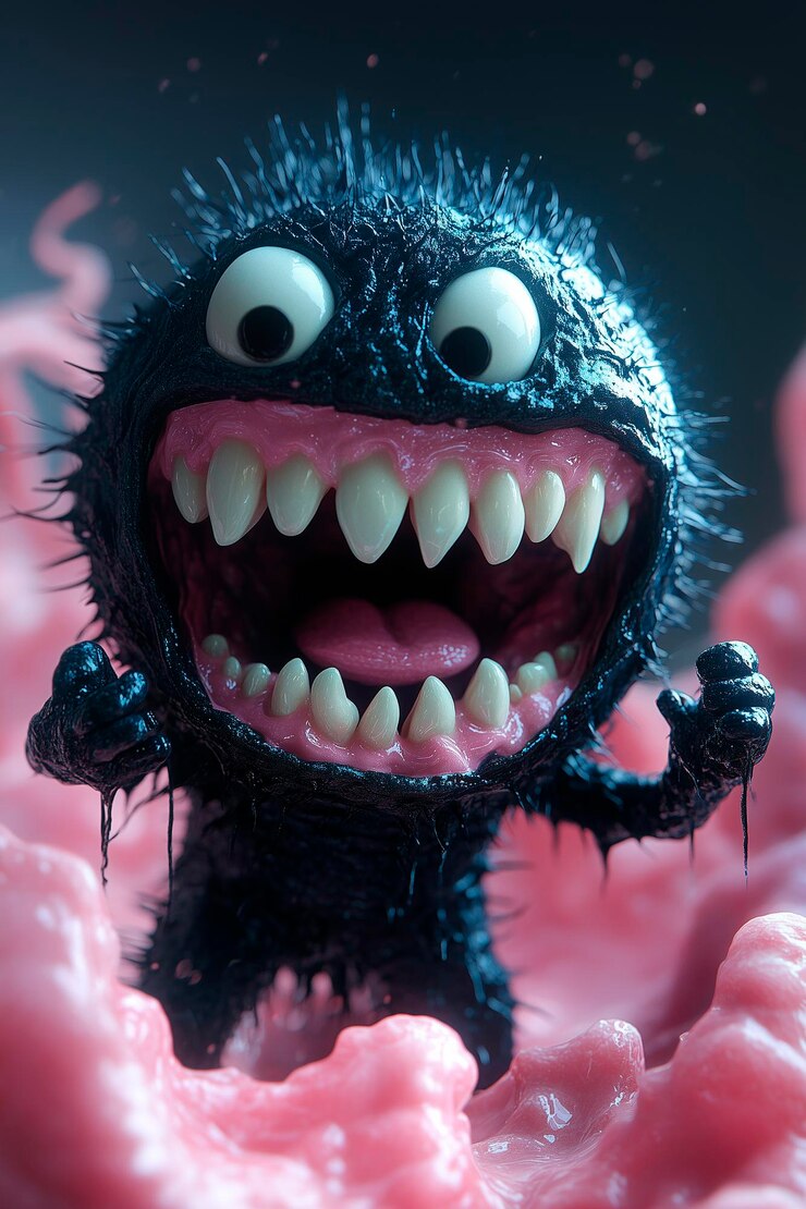 Photo un monstre noir, épais et fronçant les sourcils.