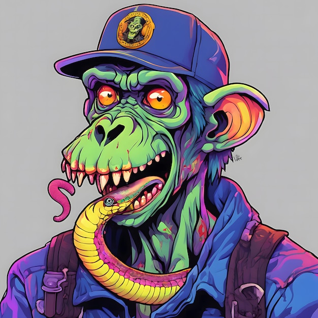 Monstre zombie dans une casquette avec une illustration vectoriel serpent