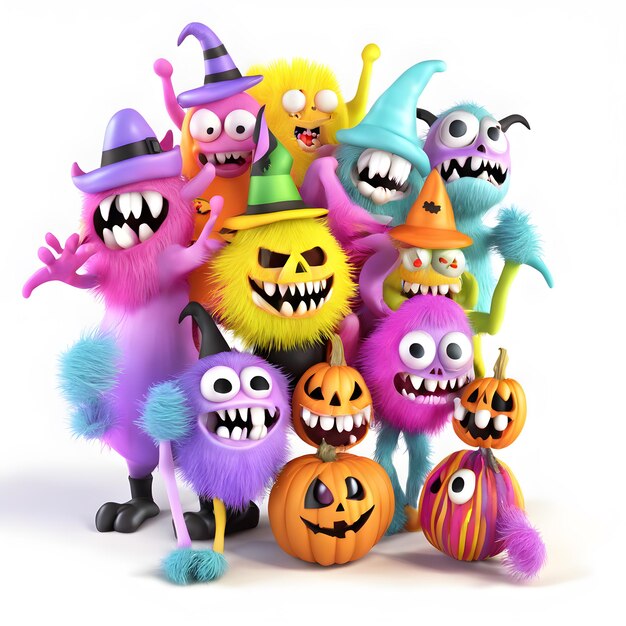 Les monstres d'Halloween en 3D Clipart Joyeux jour d'Helloween Clipart Composition du jour d'halloween IA générative
