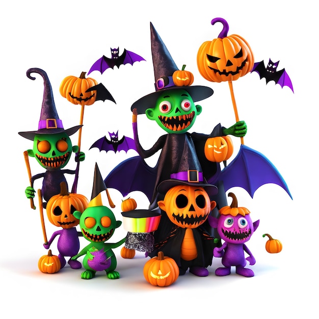 Les monstres d'Halloween en 3D Clipart Joyeux jour d'Helloween Clipart Composition du jour d'halloween IA générative