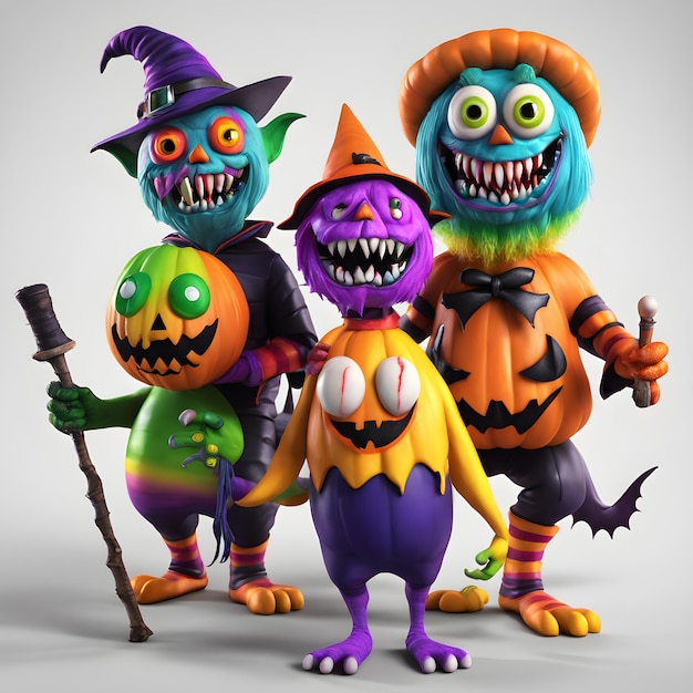 Photo les monstres d'halloween en 3d clipart joyeux jour d'helloween clipart composition du jour d'halloween ia générative