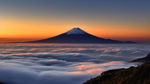 Le mont Fuji dans les nuages papier peint