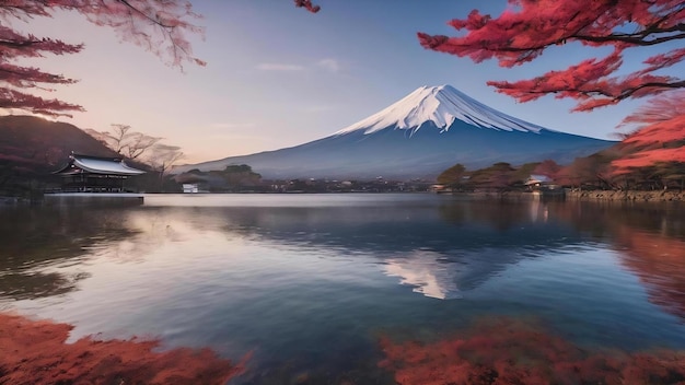 Le mont Fuji avec une montagne en arrière-plan