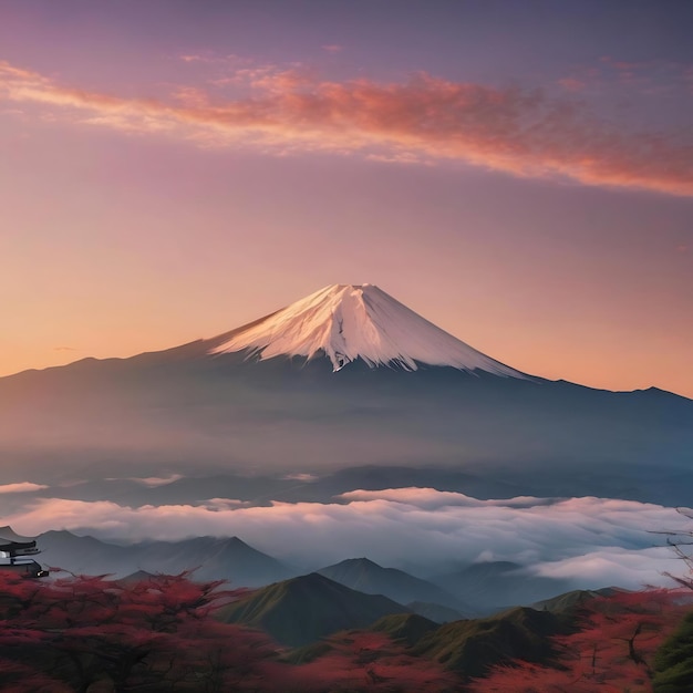 Le mont Fuji avec une montagne en arrière-plan