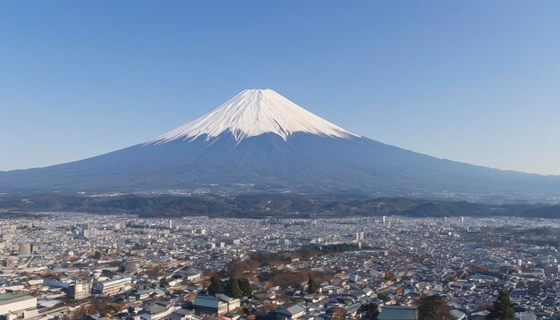 Photo le mont fuji et la ville de kawaguchiko au japon