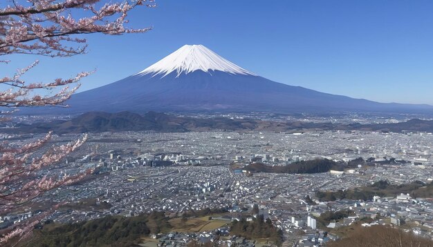 Photo le mont fuji et la ville de kawaguchiko au japon