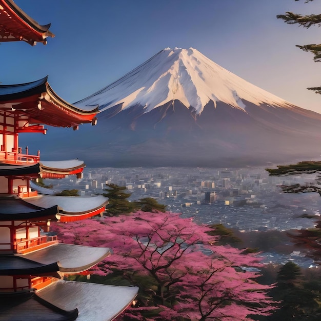 Le mont Fuji vu de derrière la pagode de Chureito