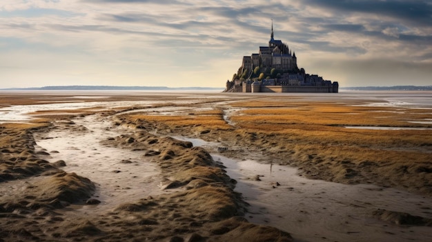 Le mont Saint-Michel, l'île médiévale de France, créée avec la technologie de l'intelligence artificielle générative.