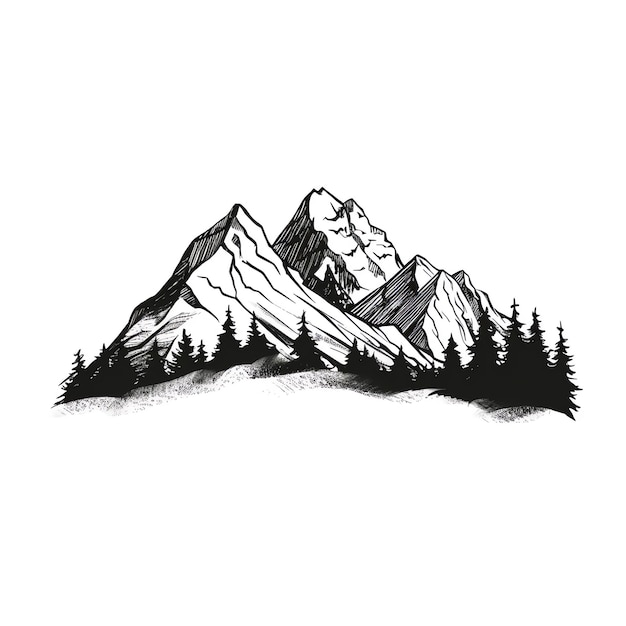 une montagne avec des arbres et un fond blanc