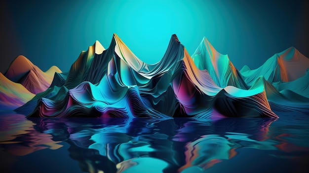 Une montagne colorée se reflète dans l'eau.
