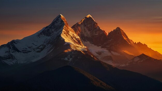 une montagne avec un coucher de soleil en arrière-plan