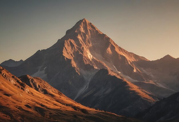 une montagne avec un coucher de soleil en arrière-plan