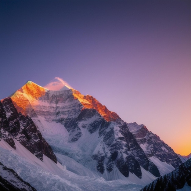 une montagne avec un coucher de soleil en arrière-plan