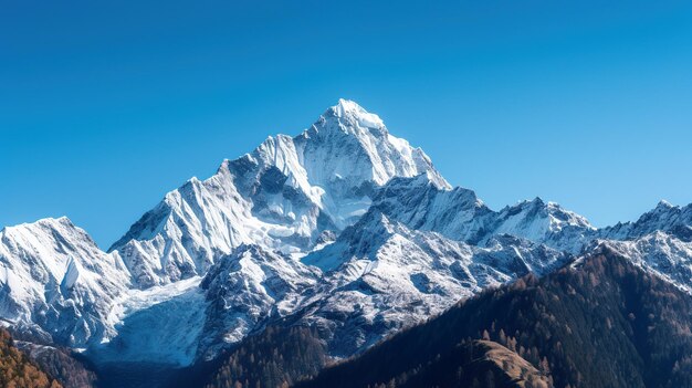 Une montagne couverte de neige contre un ciel bleu