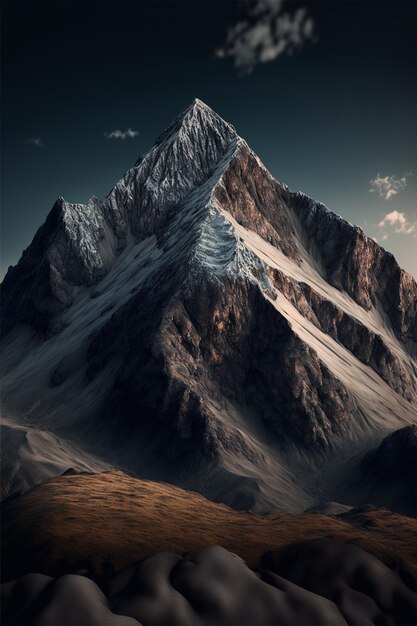 Photo une montagne couverte de neige sous un ciel nuageux