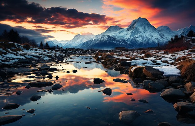 la montagne dans le ciel est assise dans un plan d'eau