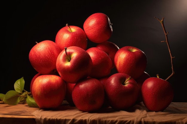 Une montagne de délicieuses pommes rouges dans le studio.