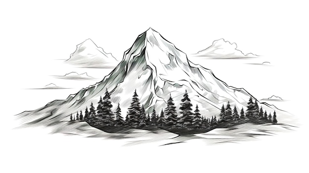 Montagne dessinée à la main dans le style de croquis isolé sur fond blanc Illustration vectorielle