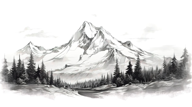 Montagne dessinée à la main dans le style de croquis isolé sur fond blanc Illustration vectorielle