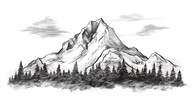 Montagne dessinée à la main dans le style de croquis isolé sur fond blanc Illustration vectorielle